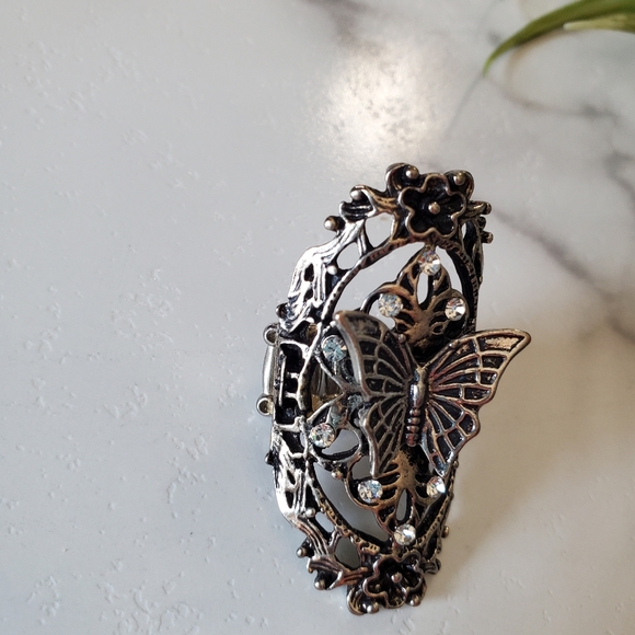 Large Butterfly Antique Silver Tone Adjustable Band Ring 💥3 for $24💥 - Picture 5 of 12